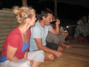 Our first sevusevu ceremony and first bowl of cava. It tastes disgusting. My lips went numb. Dean had two.