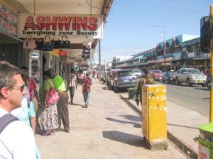 An ugly town but so very interesting. Dean's looking for a shop that sells a 12 volt charger thingie; I'm looking for an Indian spice shop with Bollywood music blaring out. I found a packet of curry spice in the supermarket..
