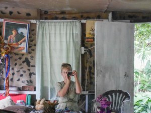 Self portrait, waiting for Kim to have her massage. Una took me into her home to wait. Every teeny thing was interesting.