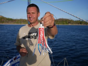 Dean's new fishing lure after advice from a local. Fish count: 1 Lures lost: 5 (in the whole of Tonga and Fiji). Useless.