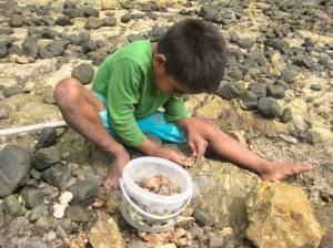 No Game Boys for these kids - it's bashing the shite out of shellfish.