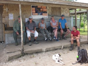 Waiting for our guide outside the community building.